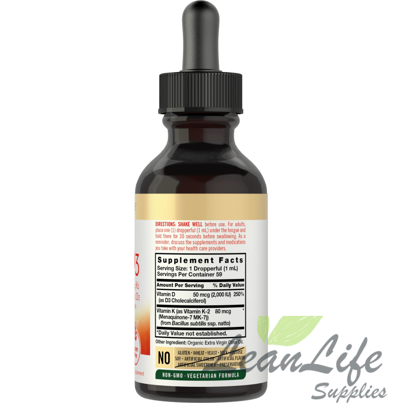 leanlifesupplies Vitamin K2 MK7 and D3 Liquid Drops | 2 fl oz | Vegetarian Supplement | by Carlyle