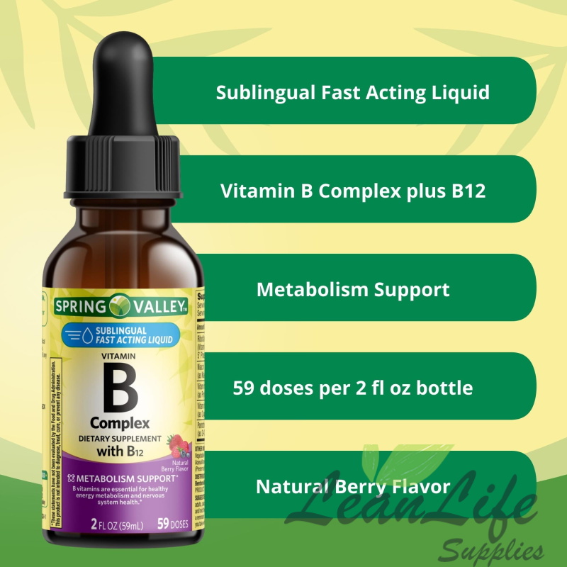 leanlifesupplies Spring Valley Vitamin B Complex Dietary Supplement with B12, Berry Flavor, 2 fl oz