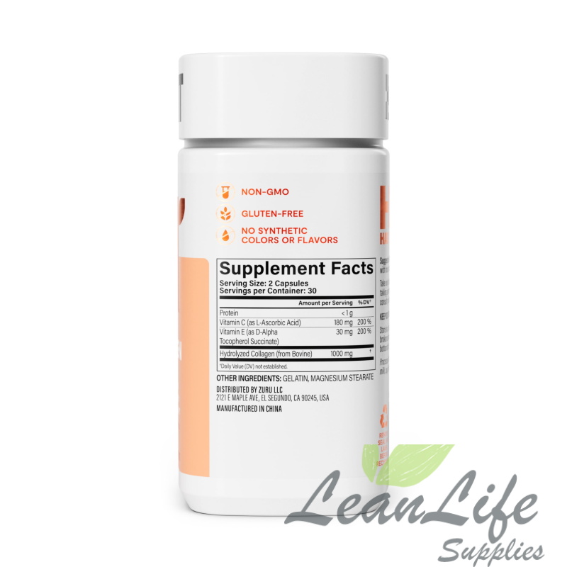 leanlifesupplies HABIT Collagen Supplement, Types 1 & 3 Collagen Peptides, Vitamin C and E, 60 Capsules