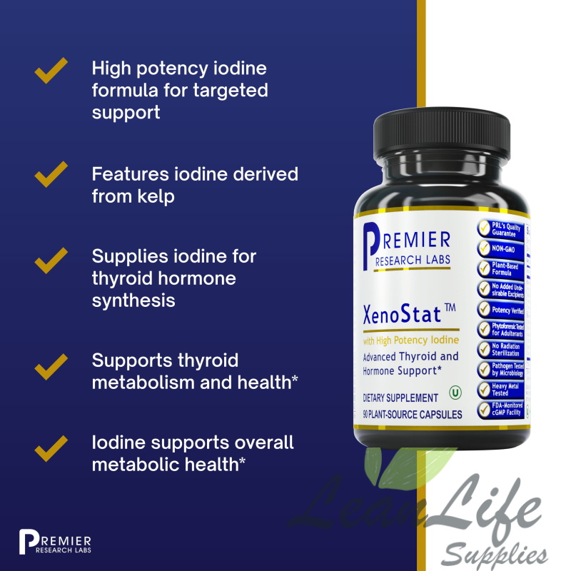 leanlifesupplies Premier Research Labs XenoStat - Supports Thyroid Function & Hormone - Features a Multi-Marine Sea Vegetation Formula - Iodine-Rich, Pure Vegan & GMO Free Supplement - 90 Plant-Source Capsules