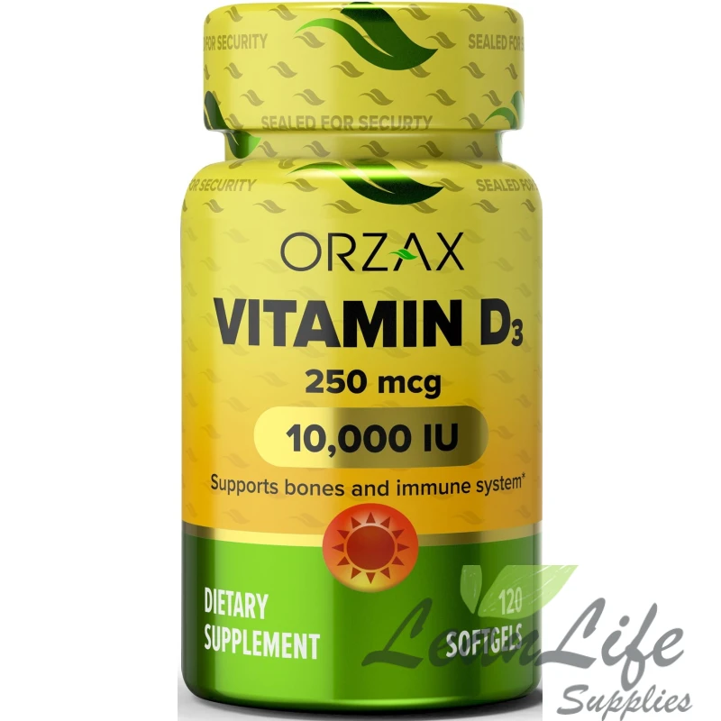 leanlifesupplies ORZAX Vitamin D3 10000 iu, 120 Days Supply, 125 Mcg Vitamin D3 Mini Softgel, 120 Count