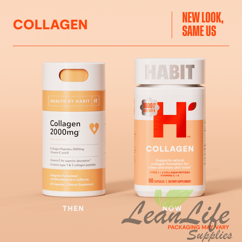 leanlifesupplies HABIT Collagen Supplement, Types 1 & 3 Collagen Peptides, Vitamin C and E, 60 Capsules