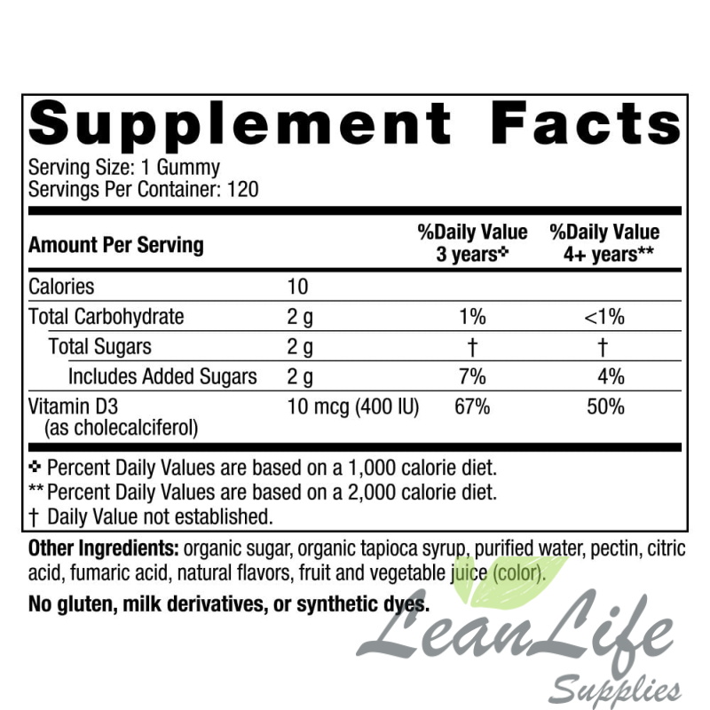 leanlifesupplies Nordic Naturals Vitamin D3 Gummies Kids, 400 IU, Vegetarian, Non-GMO 120 Ct