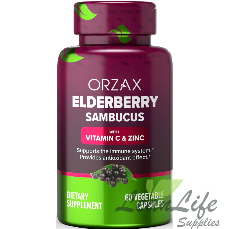 leanlifesupplies ORZAX Elderberry Capsules - Immune Support Supplement With Elderberry Vitamin C And Zinc - Antioxidants Supplement For Woman And Man (60 Vegetable Capsules)