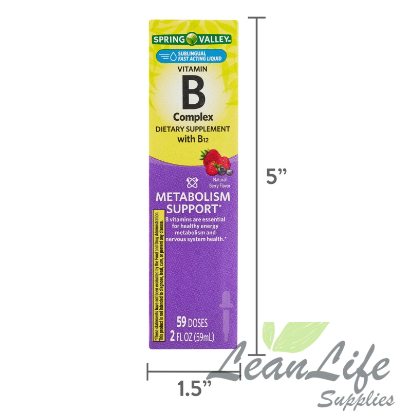 leanlifesupplies Spring Valley Vitamin B Complex Dietary Supplement with B12, Berry Flavor, 2 fl oz