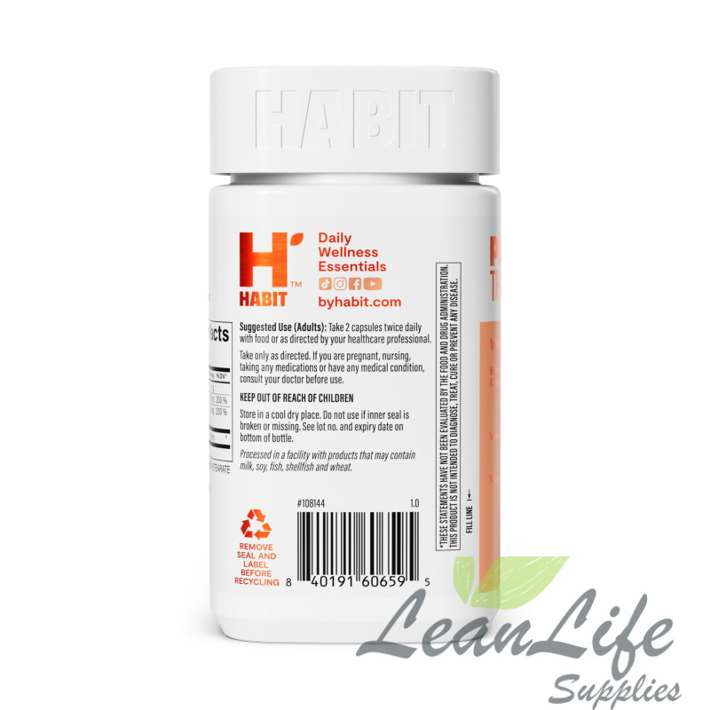 leanlifesupplies HABIT Collagen Supplement, Types 1 & 3 Collagen Peptides, Vitamin C and E, 60 Capsules