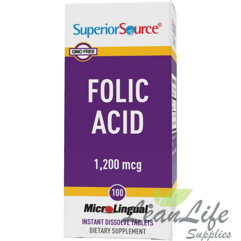 leanlifesupplies Superior Source Folic Acid Vitamin (B9) 1200 mcg, Quick Dissolve Tablets, 100 Ct, Dietary Supplemtent