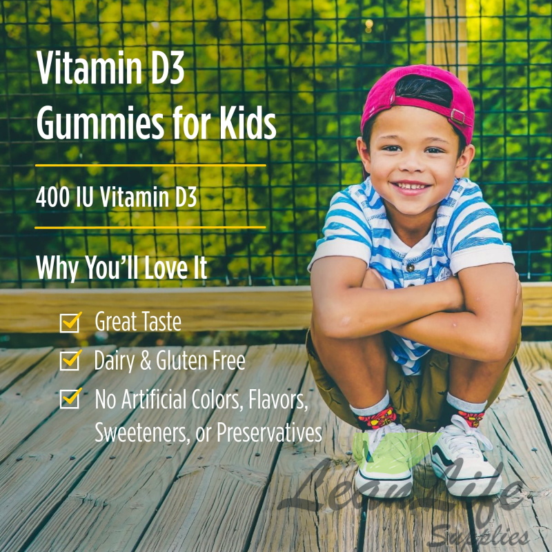 leanlifesupplies Nordic Naturals Vitamin D3 Gummies Kids, 400 IU, Vegetarian, Non-GMO 120 Ct