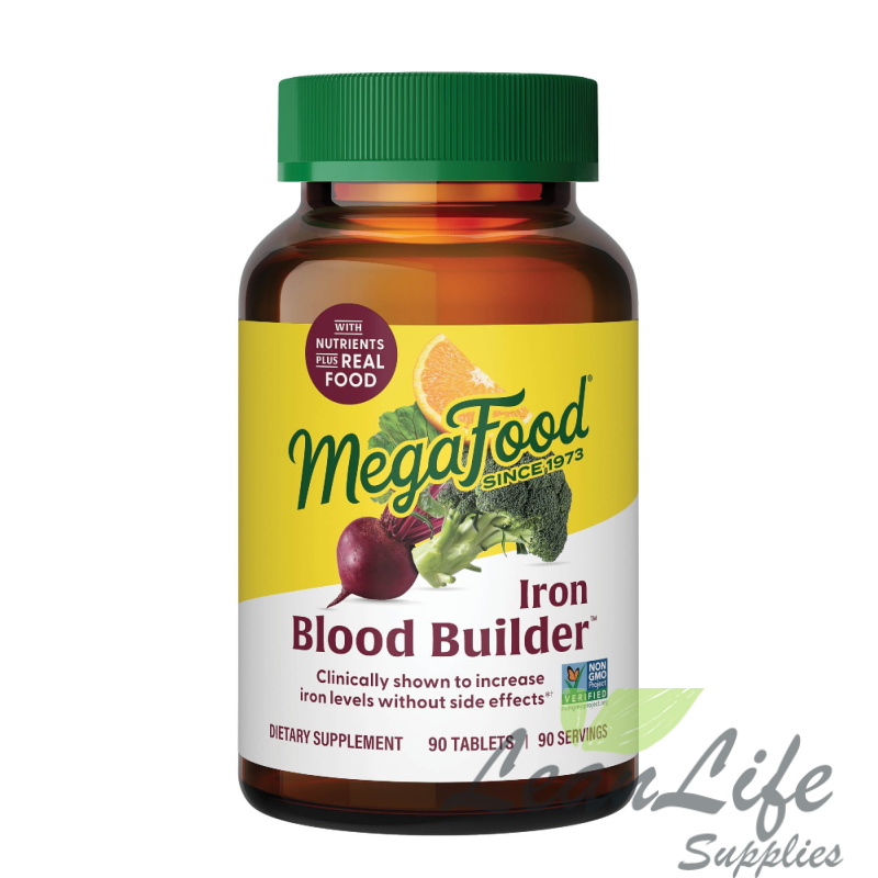 leanlifesupplies MegaFood Blood Builder - Iron Supplement Clinically Shown to Increase Iron Levels without Side Effects - Iron Supplement for Women with Vitamin C, Vitamin B12 and Folic Acid - Vegan - 90 Tabs