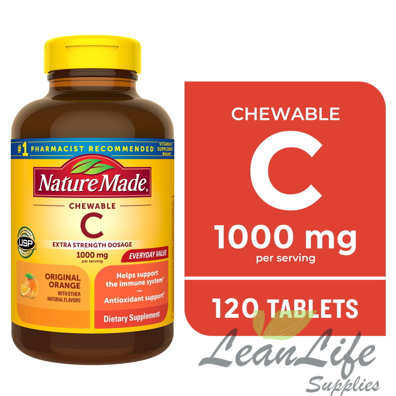 leanlifesupplies Nature Made Extra Strength Dosage Chewable Vitamin C 1000 mg Per Serving Tablets, 120 Count