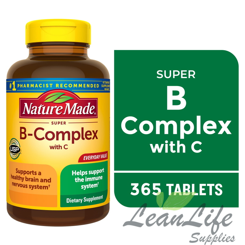 leanlifesupplies Nature Made Super B Complex with Vitamin C and Folic Acid Tablets, Dietary Supplement, 365 Count