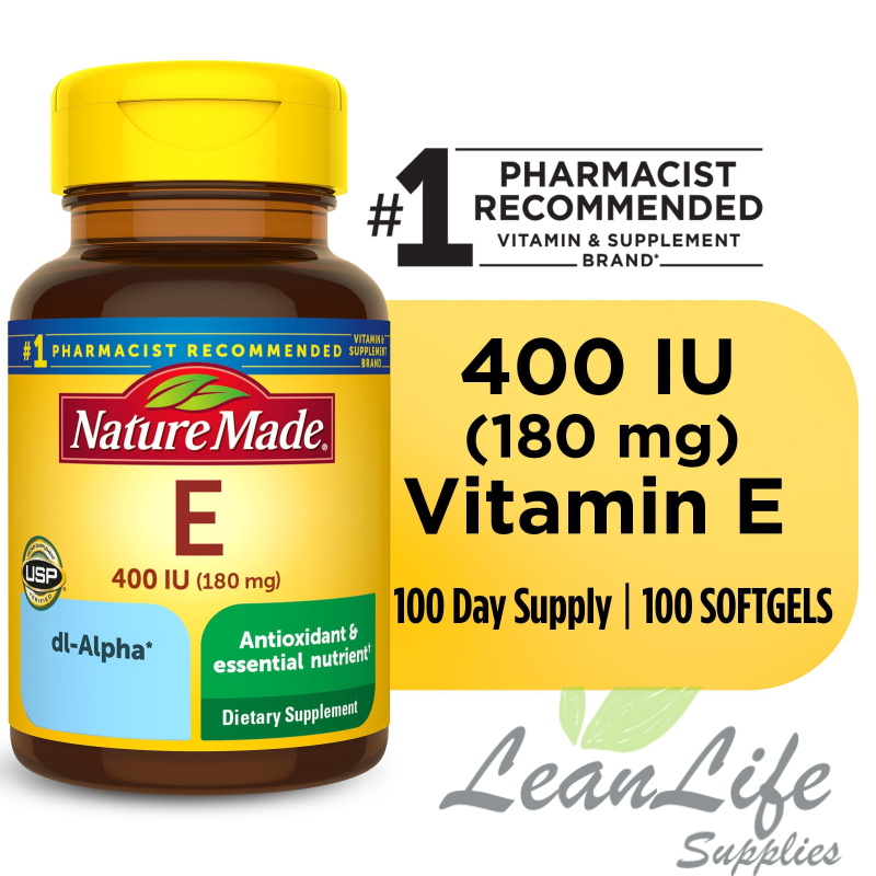 leanlifesupplies Nature Made Vitamin E 180 mg (400 IU) dl-Alpha Softgels, Dietary Supplement, 100 Count