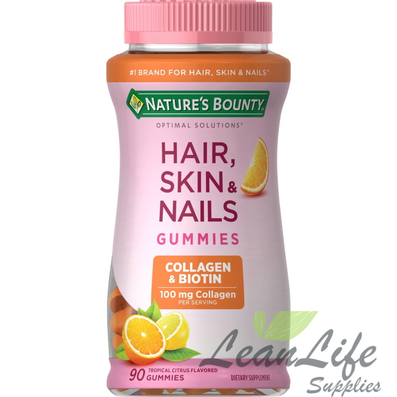 leanlifesupplies Nature's Bounty Hair Skin and Nails Vitamin with Collagen and Biotin, Women's Multivitamin, Tropical Citrus Gummies, 90 Ct