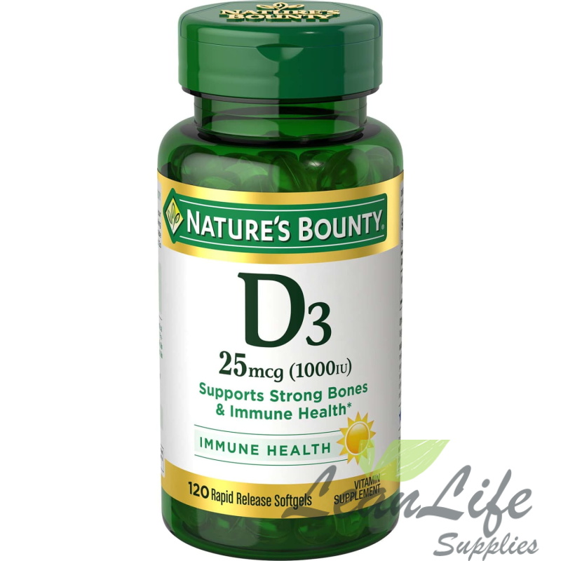 leanlifesupplies Nature's Bounty Vitamin D3 1000 IU Softgels, Bone & Immune Support, 120 Ct