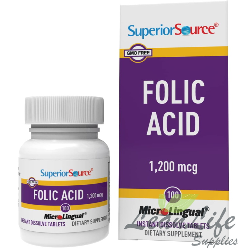 leanlifesupplies Superior Source Folic Acid Vitamin (B9) 1200 mcg, Quick Dissolve Tablets, 100 Ct, Dietary Supplemtent