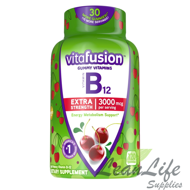 leanlifesupplies Vitafusion Extra Strength B12 Gummy Vitamins, Delicious Cherry Flavor, 120ct (60 Day Supply)