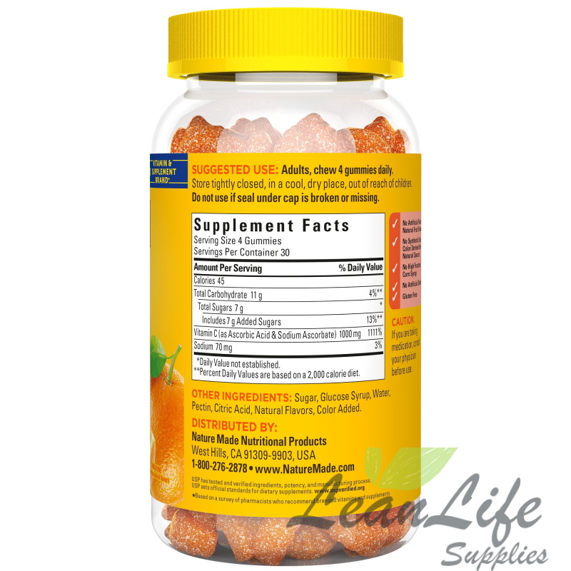 leanlifesupplies Nature Made Vitamin C Gummies Maximum Strength Dosage Vitamin C 1000mg Per Serving, 120 Ct