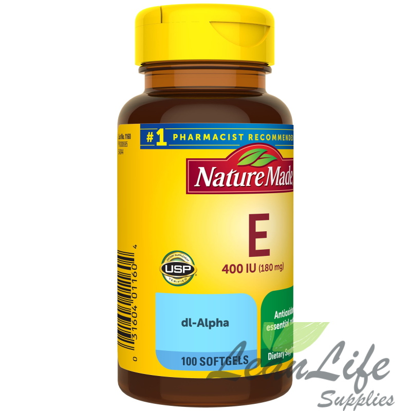 leanlifesupplies Nature Made Vitamin E 180 mg (400 IU) dl-Alpha Softgels, Dietary Supplement, 100 Count