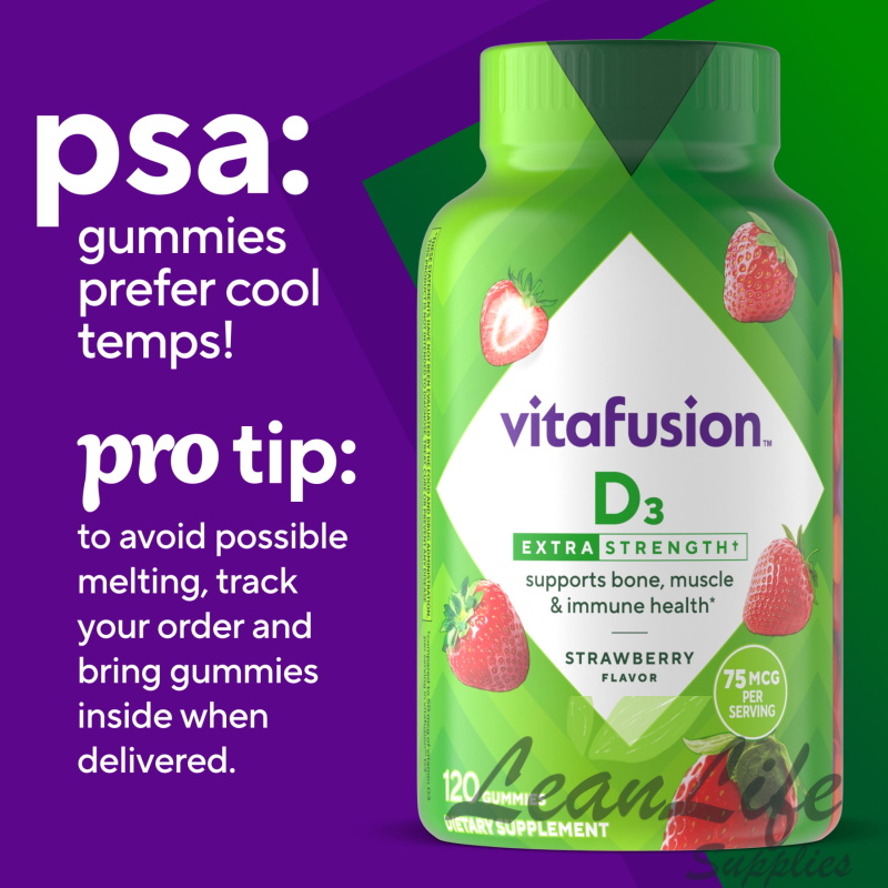 leanlifesupplies vitafusion Extra Strength Vitamin D3 Gummy Vitamins for Bone and Immune System Support, Strawberry Flavored, 120 Count