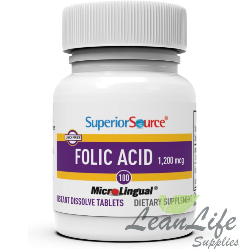 leanlifesupplies Superior Source Folic Acid Vitamin (B9) 1200 mcg, Quick Dissolve Tablets, 100 Ct, Dietary Supplemtent