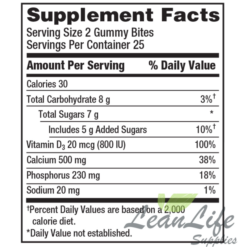 leanlifesupplies Caltrate Gummy Bites 500 mg Calcium and Vitamin D Supplement, Black Cherry, Strawberry, Orange 50 ct