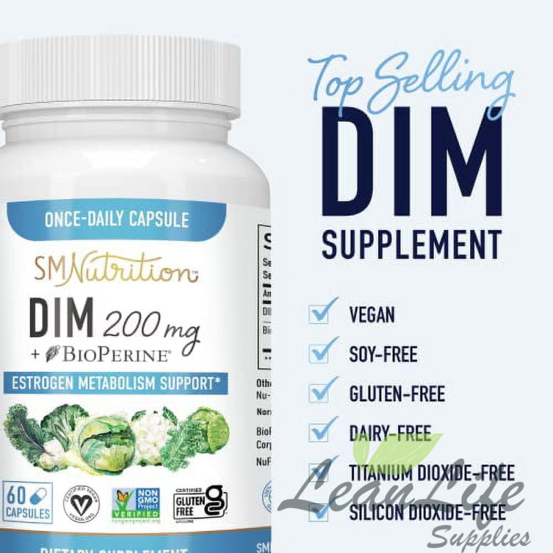 leanlifesupplies DIM Supplement 200 mg | Estrogen Balance for Women & Men | Estrogen Metabolism, Hormonal Acne Supplements, Menopause Support, & Hormone Balance by SM Nutrition | Vegan, Soy Free